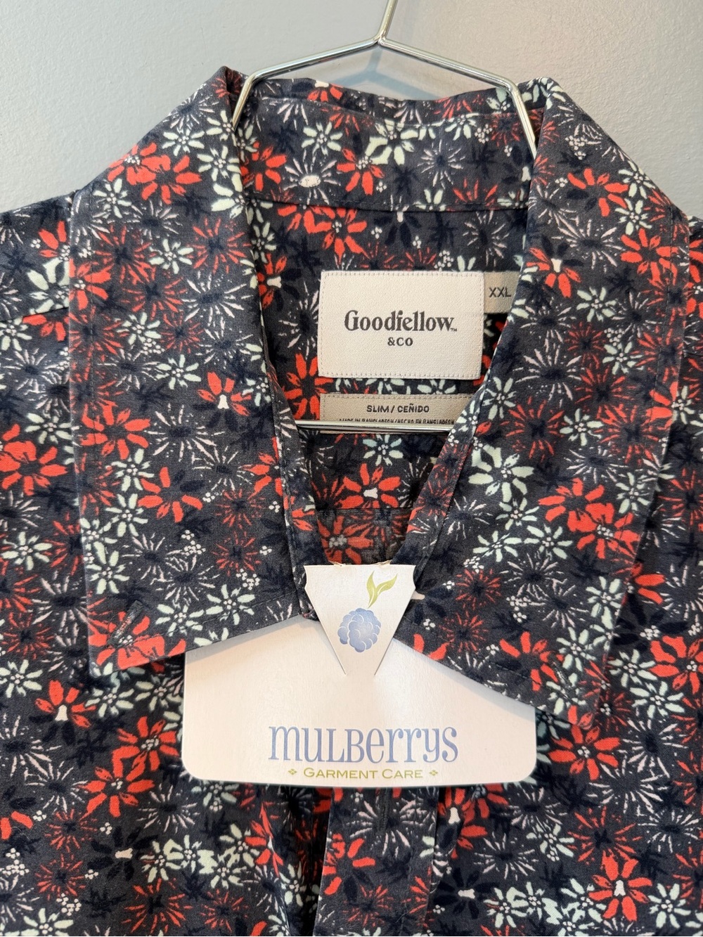 Goodfellow & Co Navy Button-Down Shirt with Red & White Floral Print